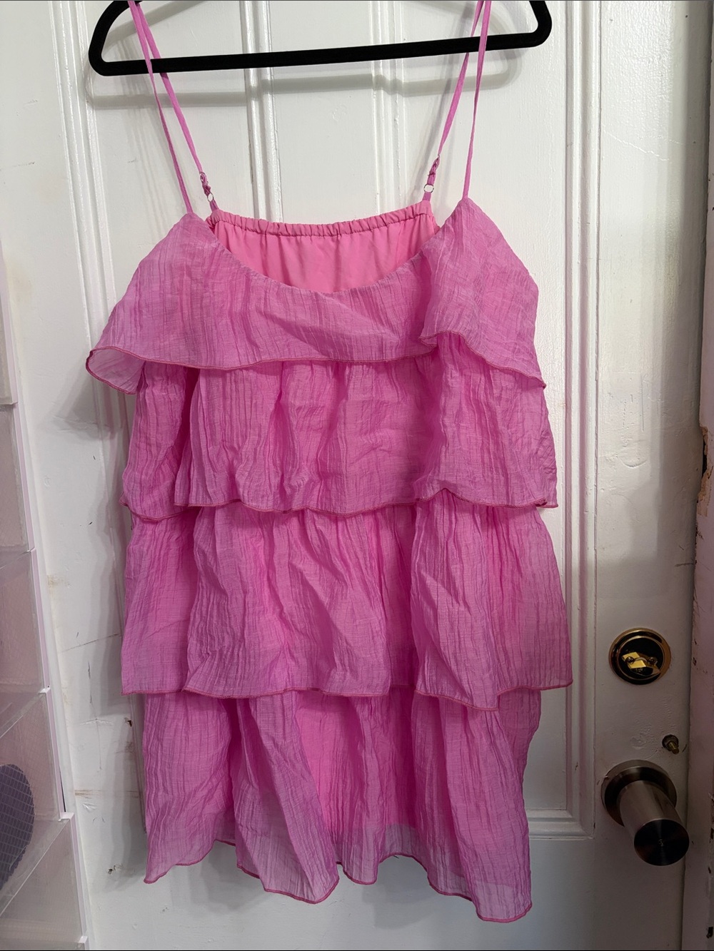 SHEIN Hot Pink Tiered Ruffle Spaghetti Strap Mini Dress